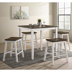 Hestor 5-Piece Wood Top Live Edge Oak and Sea White Counter Height Table Set