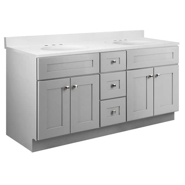 Design House Brookings 61 in. W x 22in. D Double Sink Fully Assembled Bath Vanity in Gray with White Cultured Marble Top