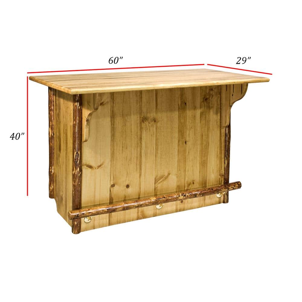 Rustic Pine Deluxe Bar with Wine Rack and Glass Storage
