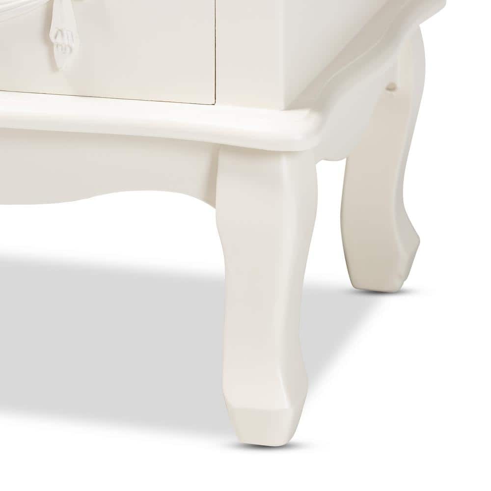 Callen Traditional White 3-Drawer Wood Nightstand with Floral Moldings