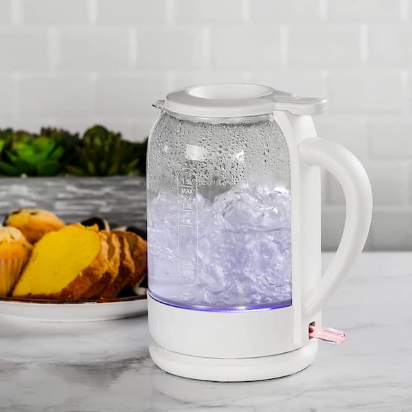 OVENTE 7-Cup 1.7 l Silver Glass Electric Kettle with ProntoFill  Technology-Fill Up with Lid On KG612S - The Home Depot