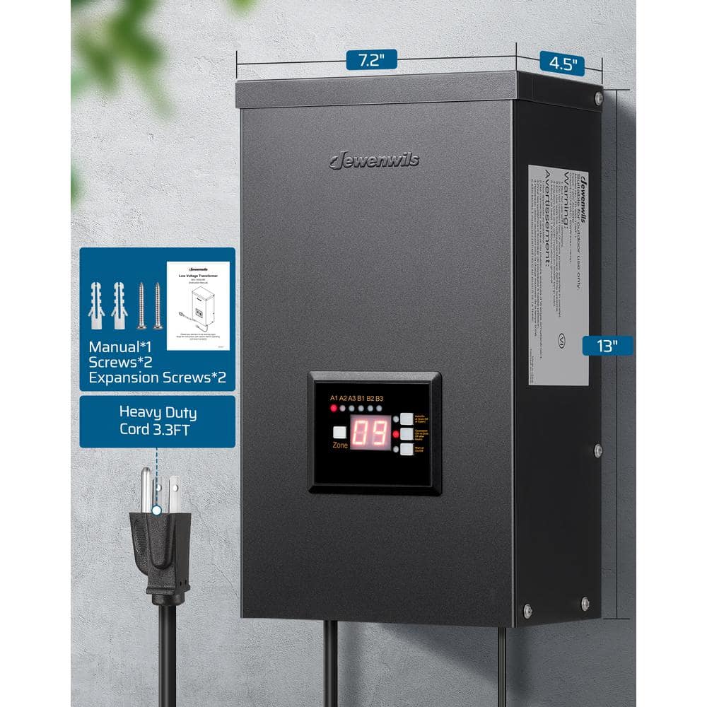 600W Black Waterproof Low Voltage Landscape Transformer with Timer