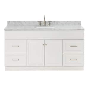 Hamlet 67 in. W x 22 in. D x 35.25 Single Sink Freestanding Bath Vanity in White with Carrara White Marble Top