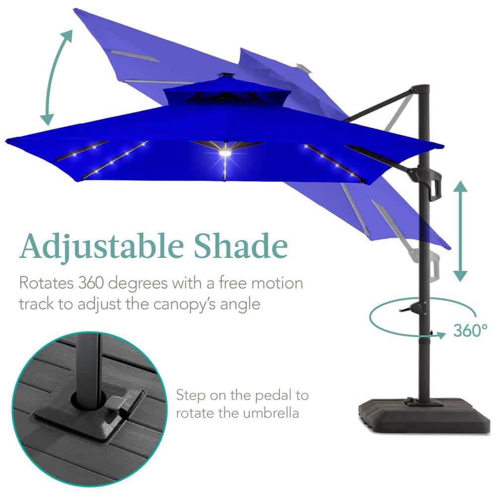 Resort Blue 10x10ft Solar LED Cantilever Patio Umbrella with Base