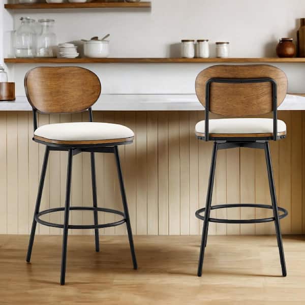 Aloysius 42 in. White High Back Bar Stools Metal Swivel Counter Stools with Fabric Seat (Set of 2)
