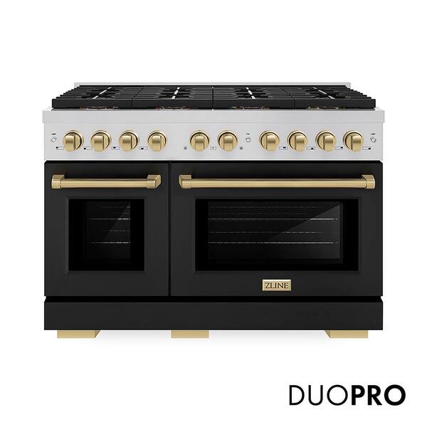 Autograph 48 in. 6.7 cu. ft. Paramount Gas Range with 8 Burners and Dual Ovens with Black Matte and Champagne