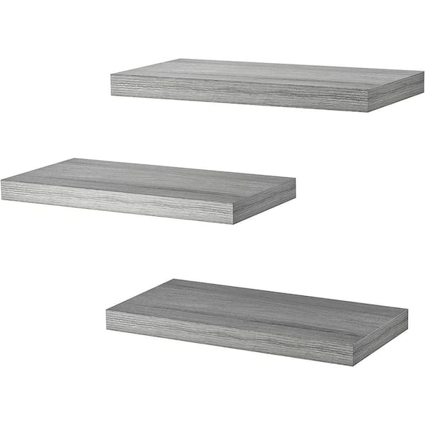 Cubilan 6.7 in. x 15 in. x 1.4 in. Gray Wood Decorative Cubby Wall Shelves with Brackets (3 Sets)