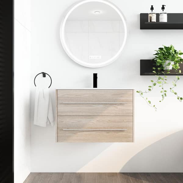Unbranded 29.7 in. W x 18.1 in. D x 20.2 in. H Single Sink Floating Bath Vanity in White Oak with White Top