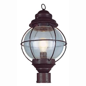 Catalina 15 in. 1-Light Rust Outdoor Lamp Post Light Fixture with Seeded Glass