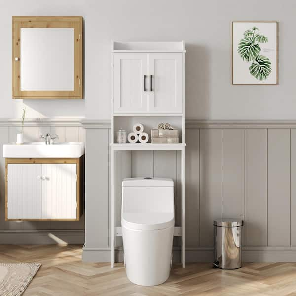 22.5 in. W x 67 in. H x 7.5 in. D White Bathroom Over The Toilet Storage Spacesaver Cabinet with 3-Shelf and Doors