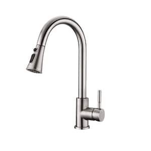Single Handle Deck Mount 360-Degree Rotation Pull Down Sprayer Kitchen Faucet with Deckplate Included in Brushed Nickel