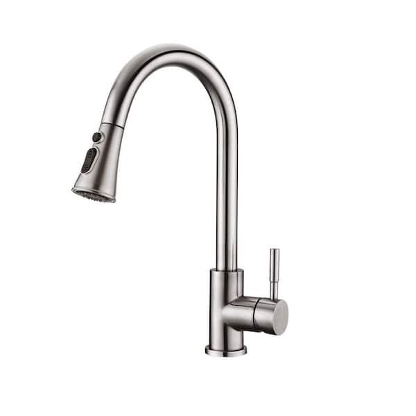 YASINU Single Handle Deck Mount 360-Degree Rotation Pull Down Sprayer Kitchen Faucet with Deckplate Included in Brushed Nickel