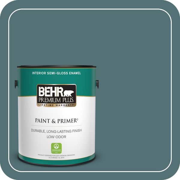 BEHR PREMIUM PLUS 1 gal. Home Decorators Collection #HDC-CL-22 Sophisticated Teal Semi-Gloss Enamel Low Odor Interior Paint & Primer