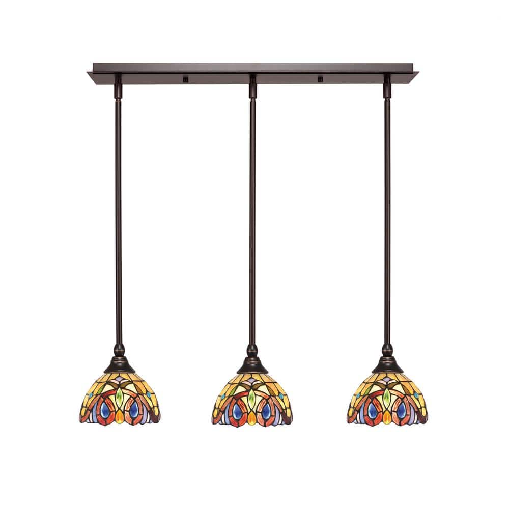 Livingston 100-Watt 3-Light Dark Granite Shaded Pendant Light with 7 in. Ly