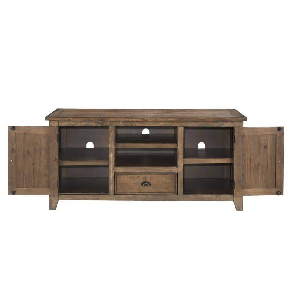 Coastal Charm White Solid Pine 60" TV Stand with Cabinets