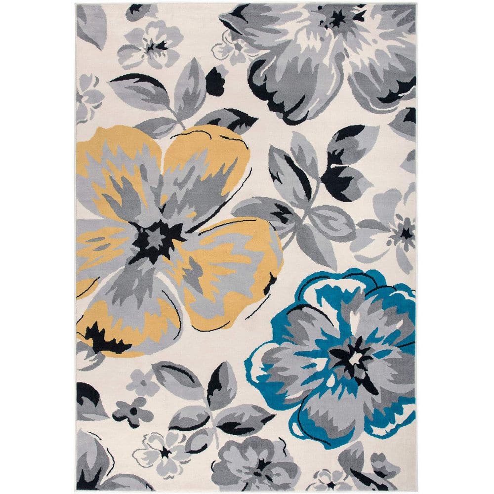 Gray 5 ft. x 7 ft. Floral Indoor/Outdoor Polypropylene Area Rug