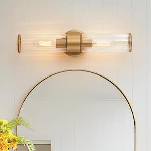 18.7-in 2-Light Gold Modern/Contemporary Indoor Wall Sconce with Cylinder Glass Shade
