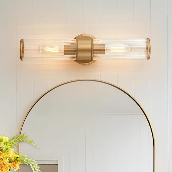 GoYeel 18.7-in 2-Light Gold Modern/Contemporary Indoor Wall Sconce with Cylinder Glass Shade