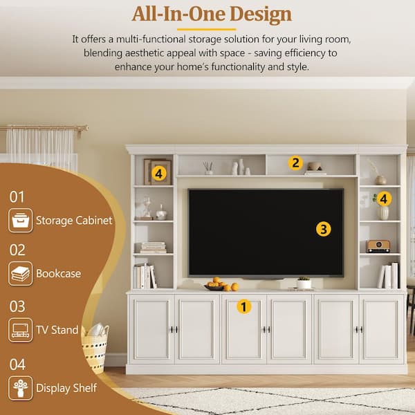 aisword White Versatile TV Stand, Wall Unit Entertainment Center