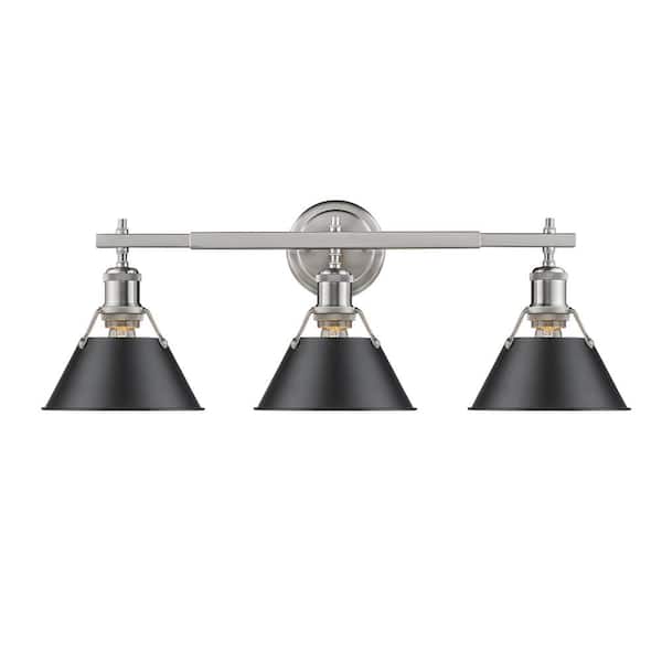 Golden Lighting Orwell PW 3-Light Pewter Bath Light with Black Shade