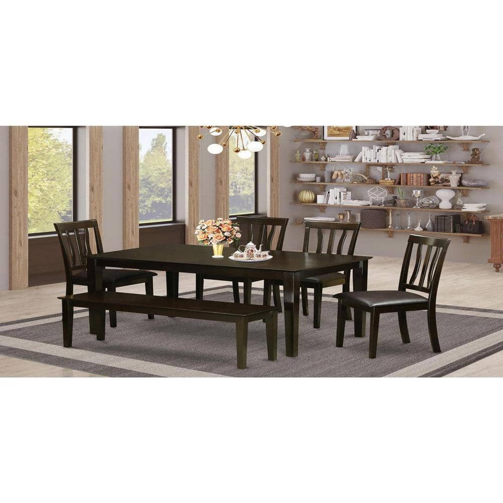6-Piece Rectangle Cappuccino Finish Solid Wood Top Dining Table with 1 Bench, 4 Chairs with Lattice Back price history on PriceWatchPro