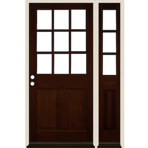 50 in. x 80 in. Right Hand 9-Lite with Beveled Glass Red Mahogany Stain Douglas Fir Prehung Front Door Right Sidelite