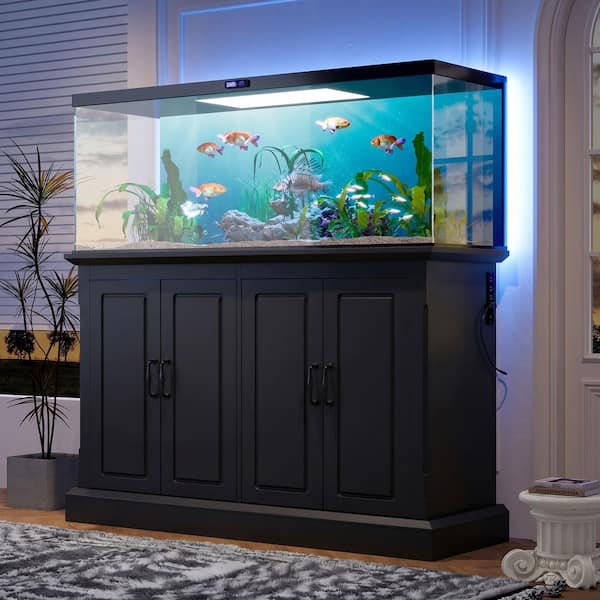 Black 55-75 gal. Wood Stand with Power Outlets,Fish Tank Stand with 4 Cabinets (50 in. W)