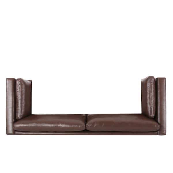 Noble House Benway 80.25 in Square Arm Faux Leather Rectangle 3-Seat Sofa Armrests Backrest and Back Cushions Only in. Dark Brown