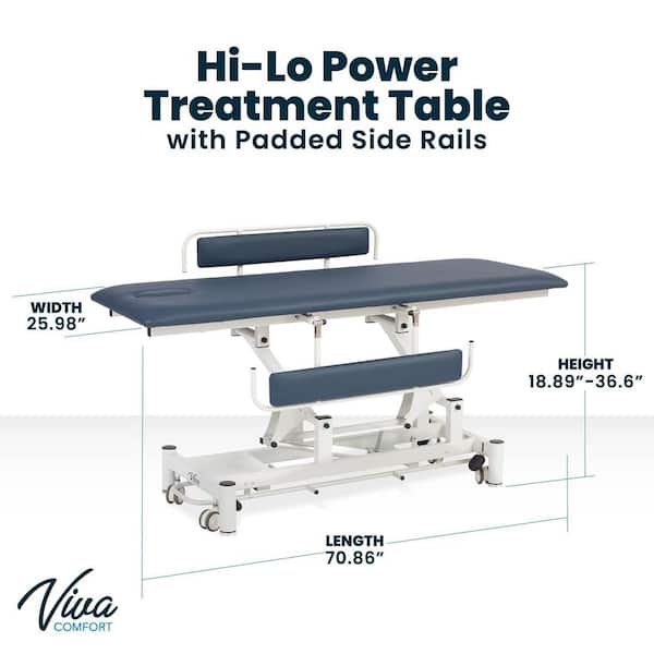 Hi-Lo 70.86 in. L x 25.98 in. D Mobile Adjustable 3 in. Thick Mattress Blue Massage Table Exam with Padded Side Rails