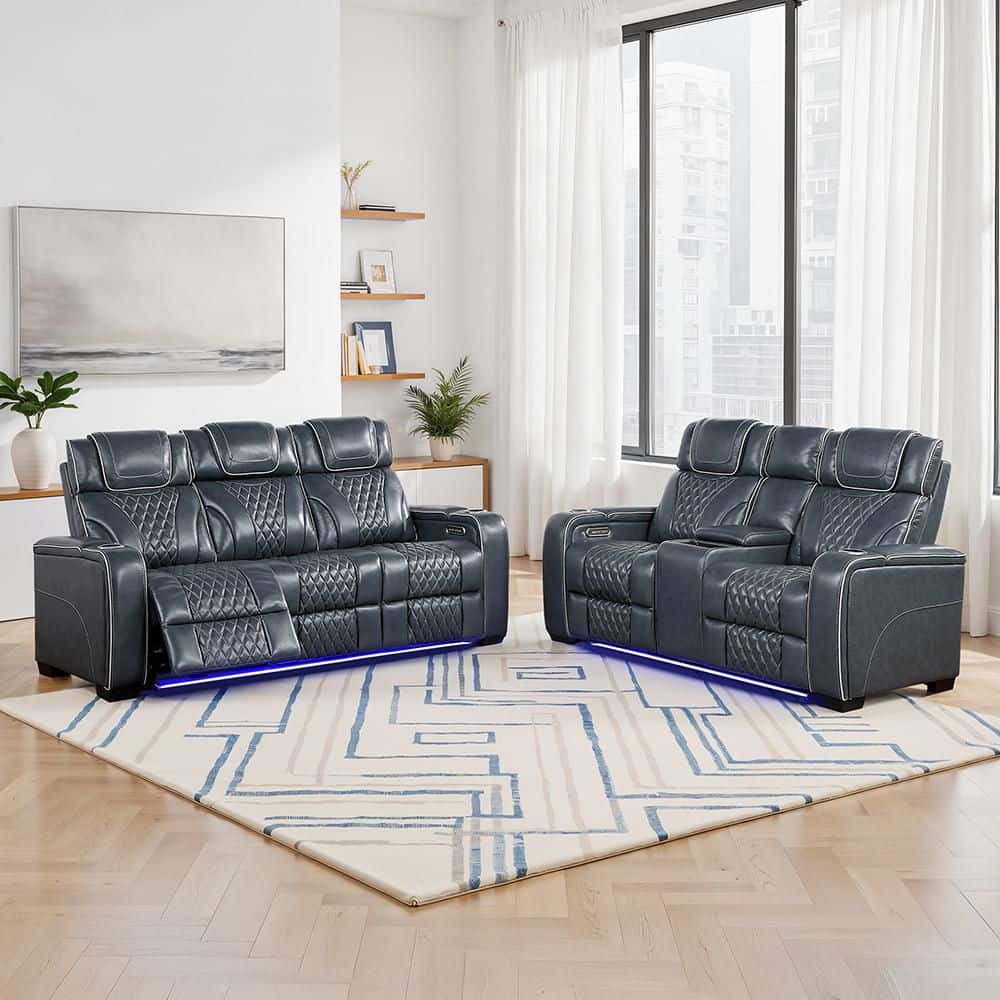 Lazzara Cassian 84.5 in W Pillow Top Arm Leather Rectangle 2-Piece