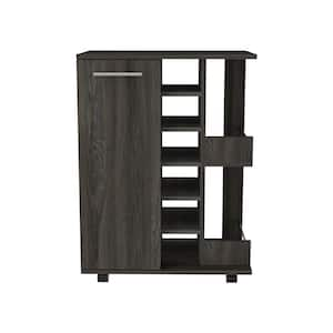 Espresso Color Kitchen Cart, Bar Cart with Six Built-in Wine Rack, Single Door Cabinet