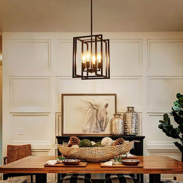 HLJYNJM 4-Light Black Farmhouse Geometric Dimmable Chandelier