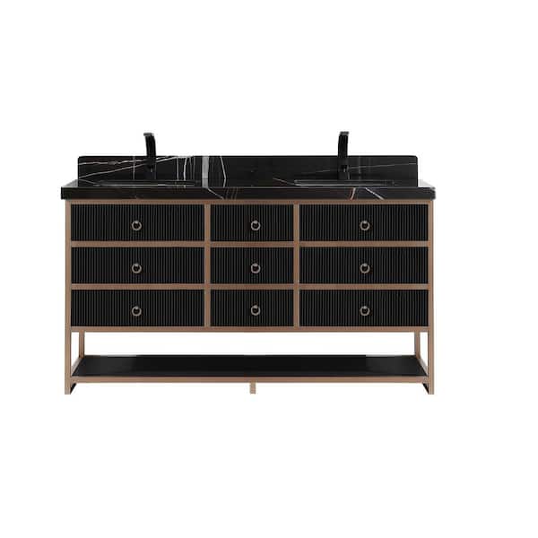 Legion Furniture WK2438-72-BG 72 in. Double Sink Sink Vanity Tricorn Black Bath Vanity with Black Natural Stone Top