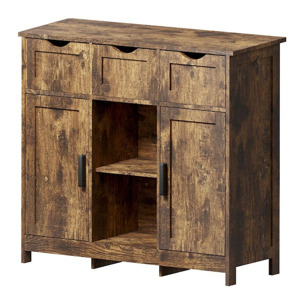 35 in. W x 31in. D x 12 in. H Wooden Linen Cabinet with Drawers and Shelves for Living Room, Vintage Wood Color