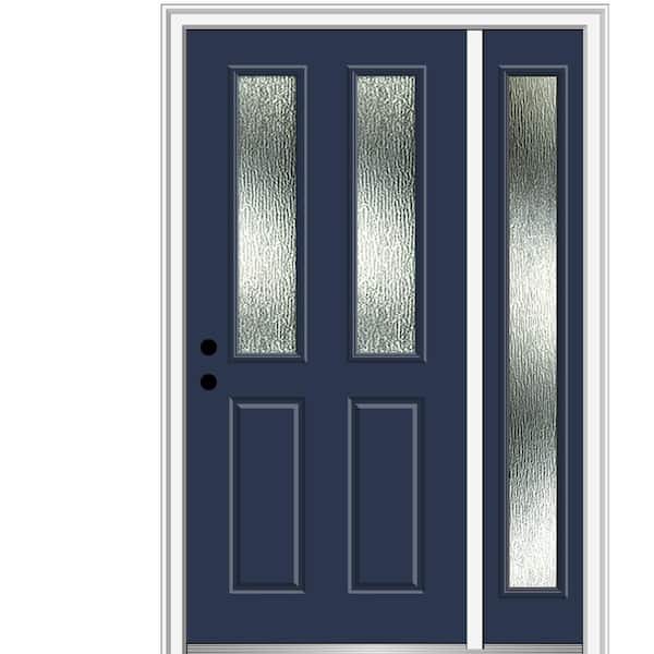 MMI DOOR Rain Glass 50 in. x 80 in. Right-Hand Inswing Painted Revival Blue Fiberglass Prehung Front Door on 6-9/16 in. Frame