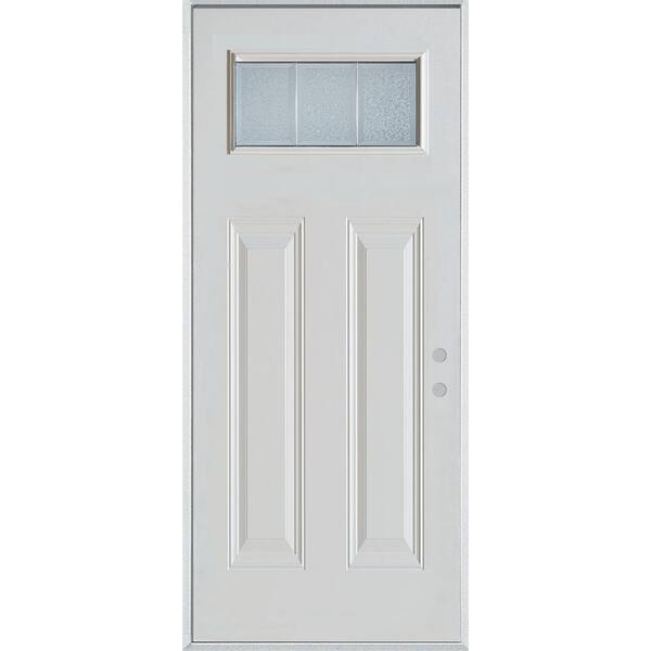 Stanley Doors 32 in. x 80 in. Geometric Glue Chip/Brass Rectangular Lite Painted White Left-Hand Inswing Steel Prehung Front Door