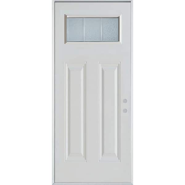 Stanley Doors 32 in. x 80 in. Geometric Clear and Zinc Rectangular Lite 2-Panel Painted Left-Hand Inswing Steel Prehung Front Door