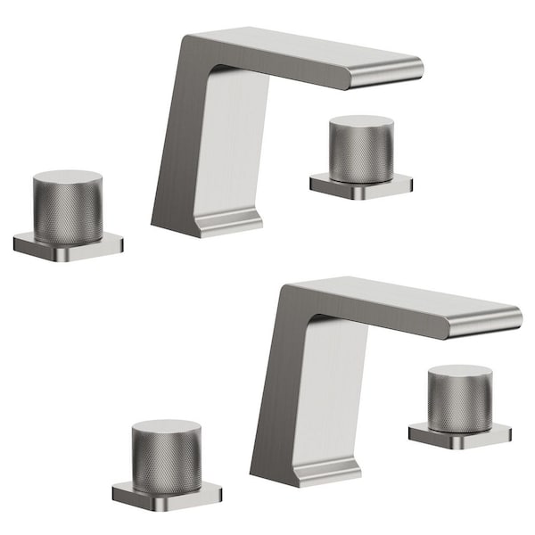 2-Pack Waterfall 8 in. Widespread Double-Handle Long Spout Reach Bathroom Faucet in Brushed Nickel Drain Not Included