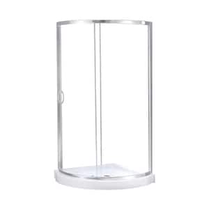 Breeze 34 in. L x 34 in. W x 76.97 in. H Corner Shower Kit with Clear Framed Sliding Door in Chrome and Shower Pan