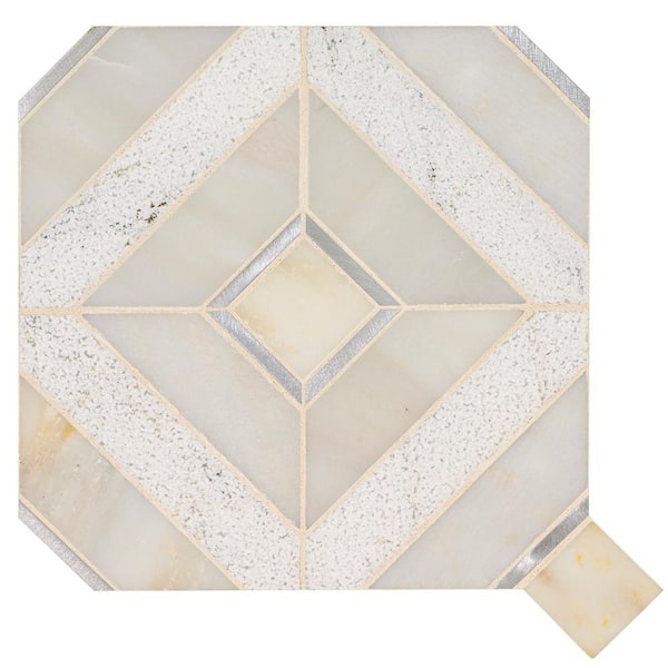MSI Take Home Tile Sample - Verona Silver Pattern 4 in. x 4 in. Marble/Metal Mesh-Mounted Mosaic Floor and Wall Tile