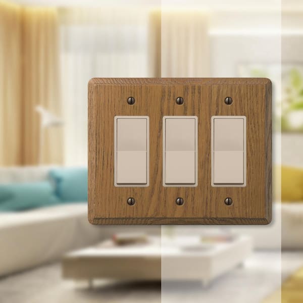 Contemporary 3 Gang Rocker Wood Wall Plate - Medium Oak