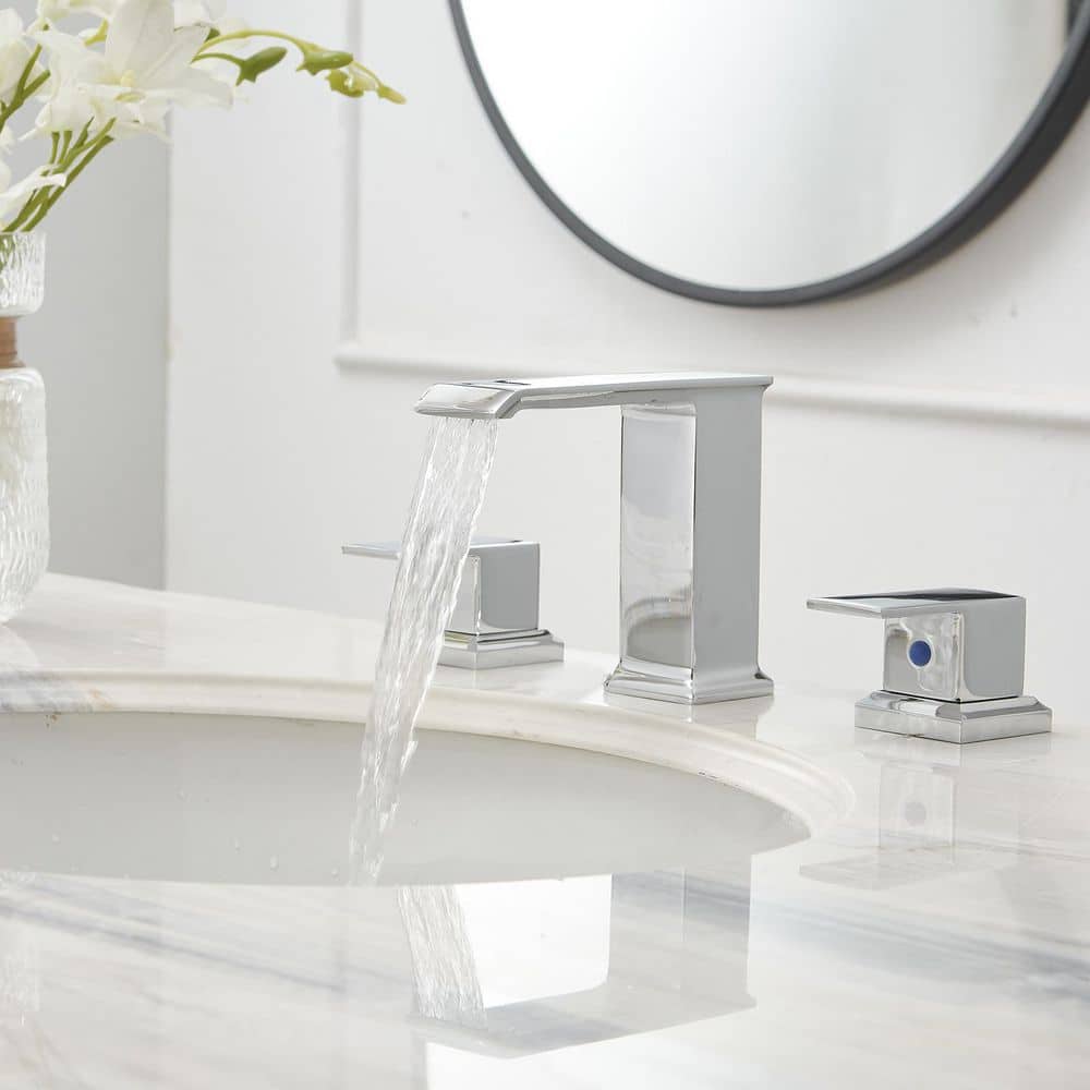 Chrome Waterfall Widespread 2-Handle Bathroom Faucet with Pop-Up Drain