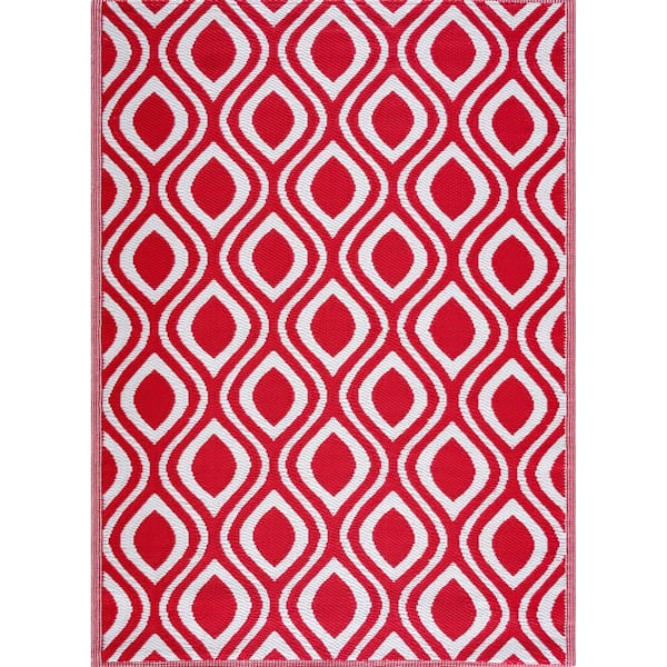 PLAYA RUG Venice Red White 6 ft. x 9 ft. Reversible Recycled Plastic Indoor/Outdoor Area Rug-Floor Mat
