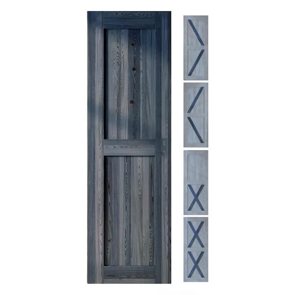 HOMACER 26 in. x 80 in. 5 in. 1 Design Navy Solid Natural Pine Wood Panel Interior Sliding Barn Door Slab Frame