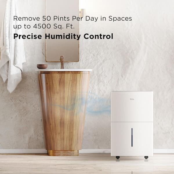 50 pt. 4500 sq. ft. Smart Dehumidifier in. White, Ideal for Basements, Rooms