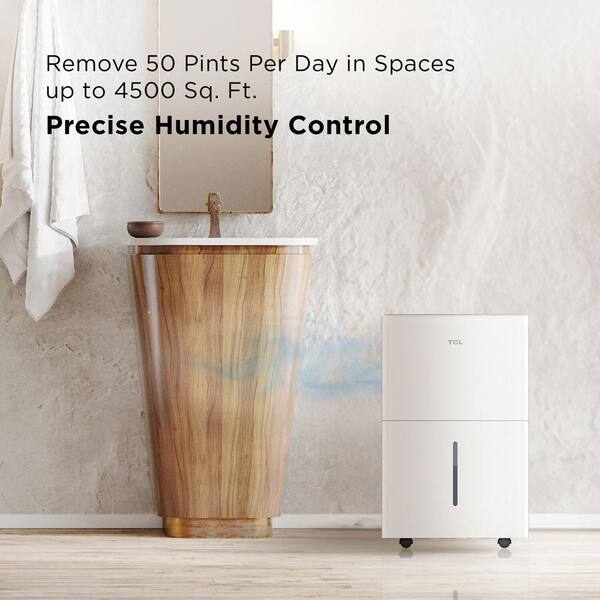50 pt. 4500 sq. ft. Smart Dehumidifier in. White, Ideal for Basements, Rooms