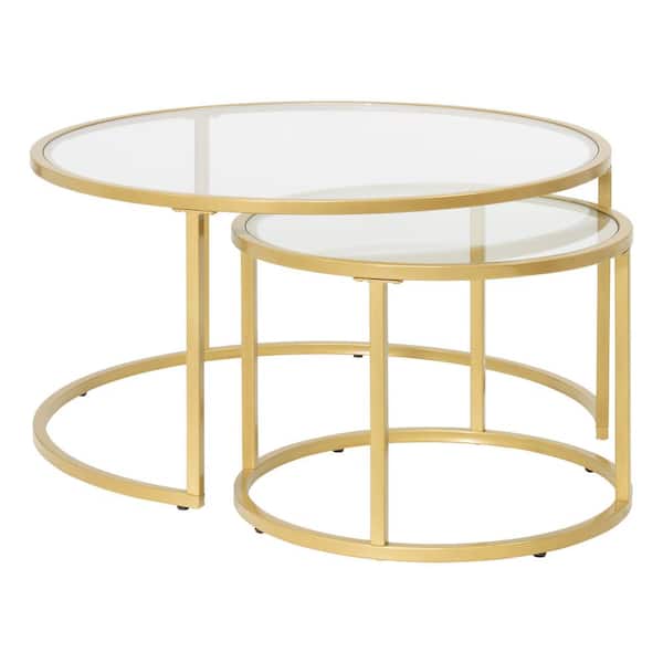 Studio Designs Home Camber Elite 35 in. Gold Round Glass Coffee Table