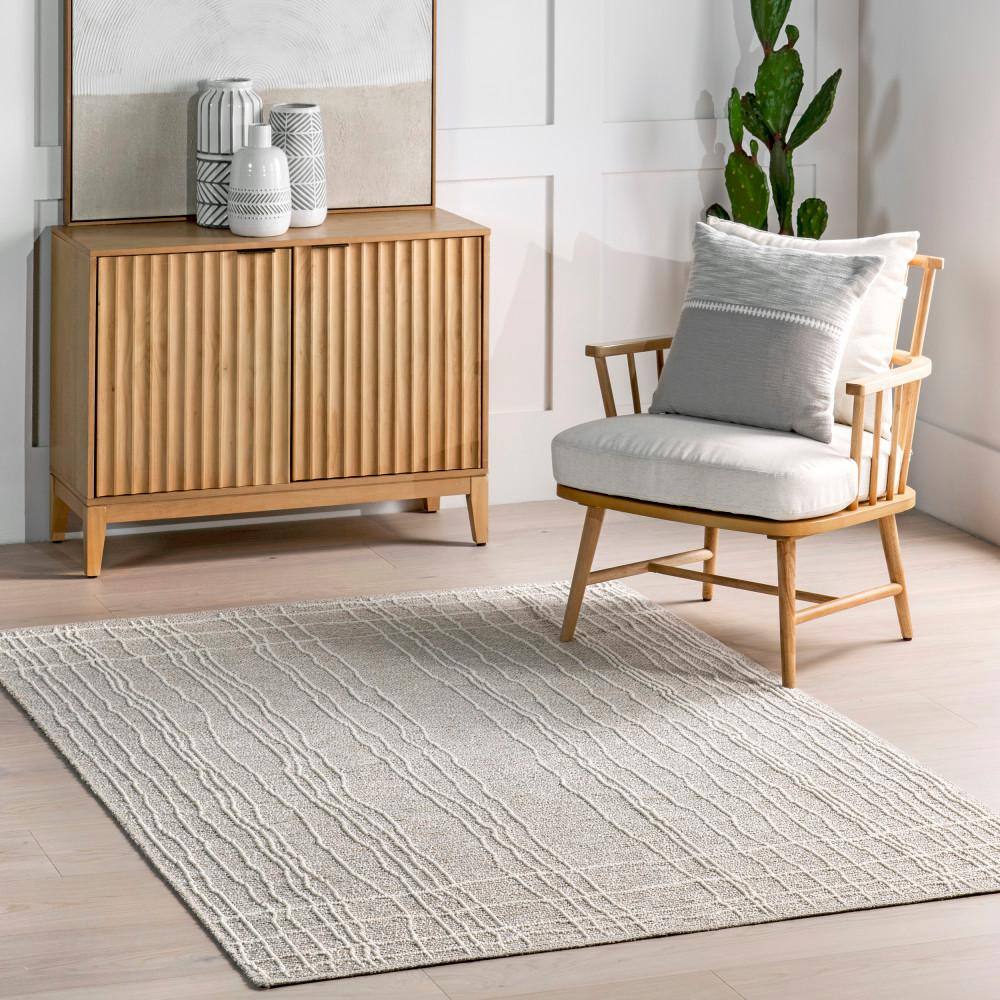 Cortney Beige and White Striped 4x6 Area Rug