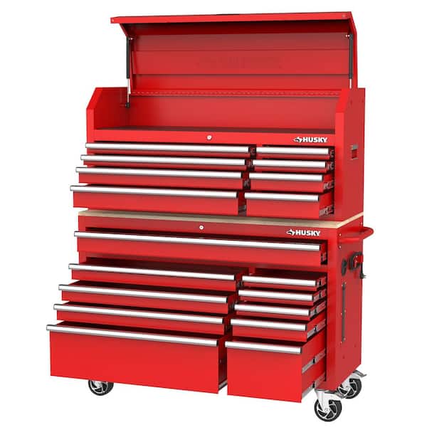 Husky - Modular Tool Storage 52 in. W Standard Duty Red Mobile Workbench Cabinet with 8-Drawer Top Tool Chest