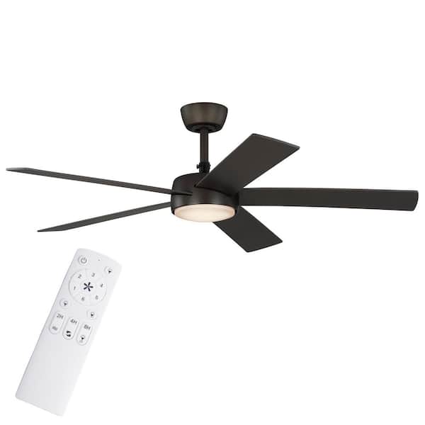 Benning 52 in. Flat Bronze Downrod Standard Ceiling Fan with White Adjustable LED Light, DC Motor, and Remote Control
